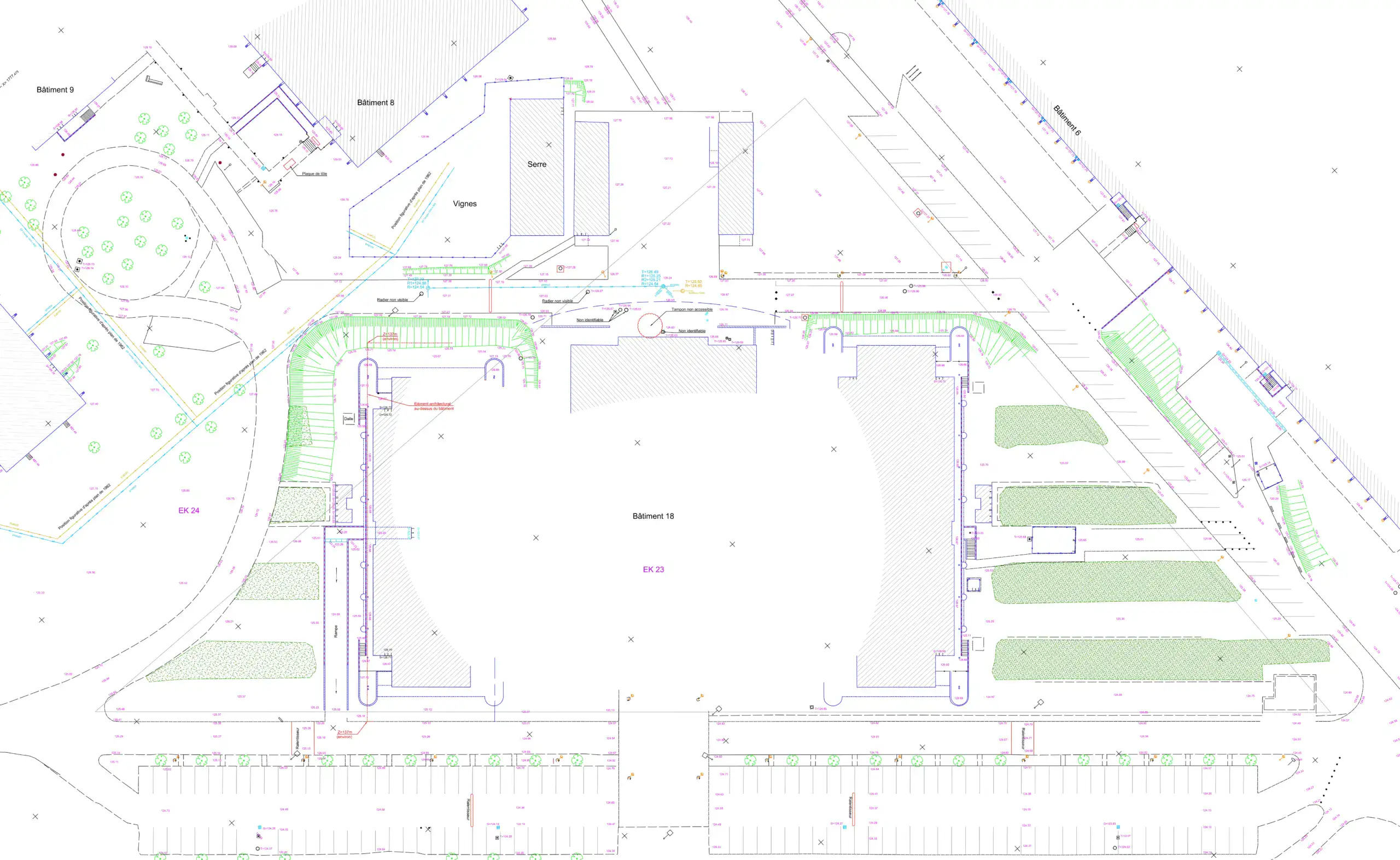 Extrait de plan topographique avec cotes et courbes de niveau